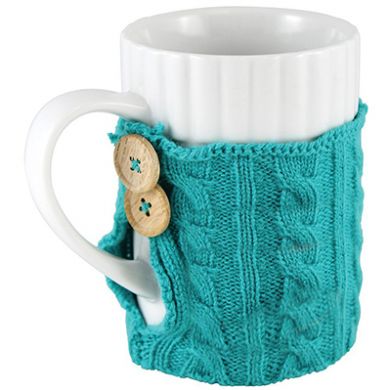Coffee Mug With Teal Sweater Cozy Knitted